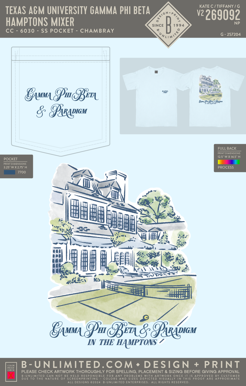 Texas A&M University Gamma Phi Beta - Hamptons Mixer - CC - 6030 - SS Pocket - Chambray