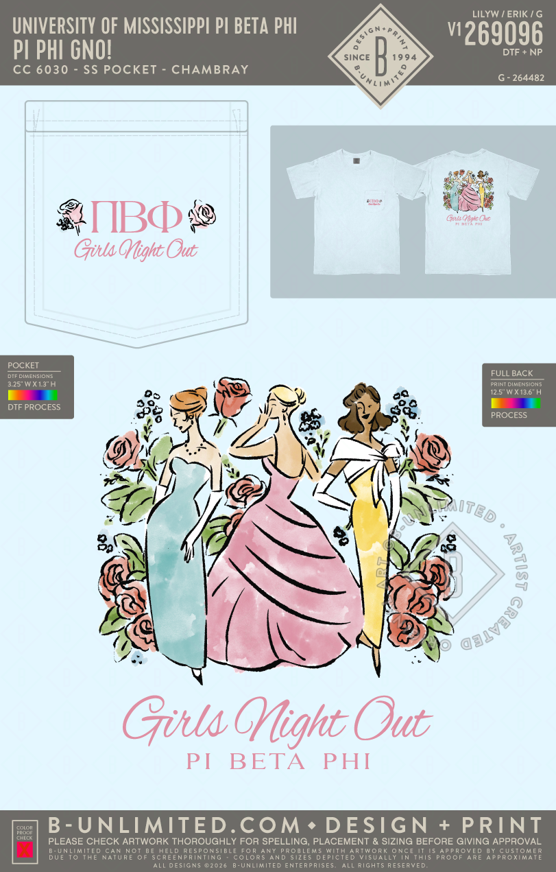 University of Mississippi Pi Beta Phi - Pi Phi GNO! - CC - 6030 - SS Pocket - Chambray