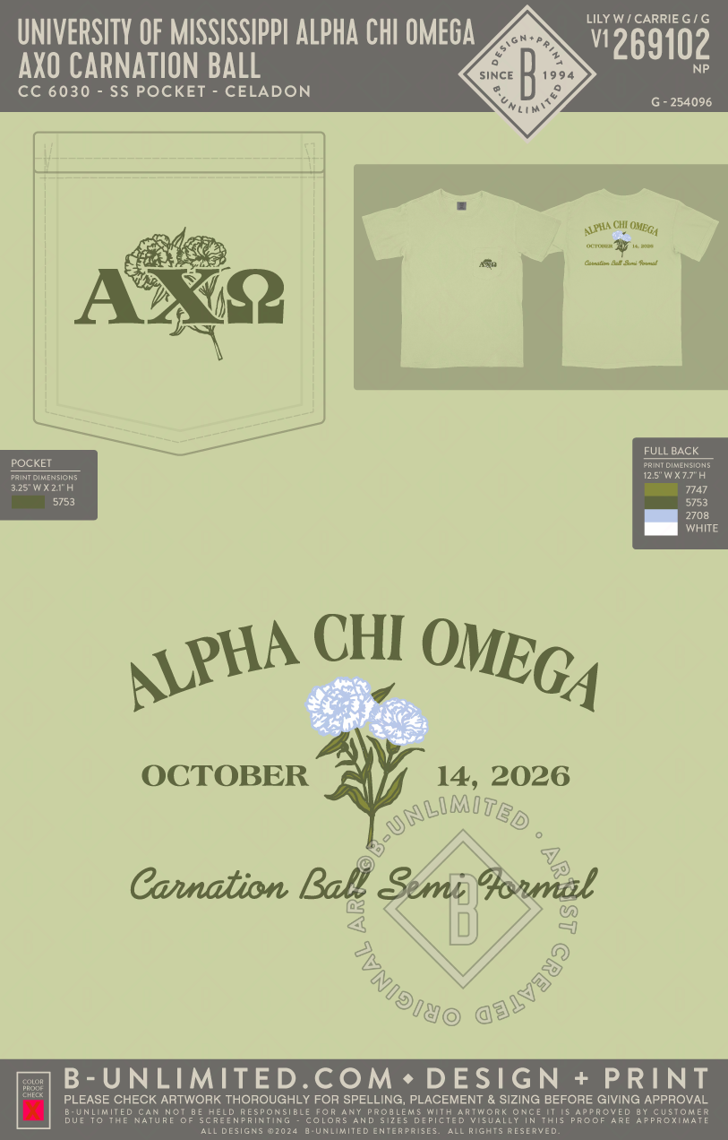 University of Mississippi Alpha Chi Omega - AXO Carnation Ball - CC - 6030 - SS Pocket - Celadon