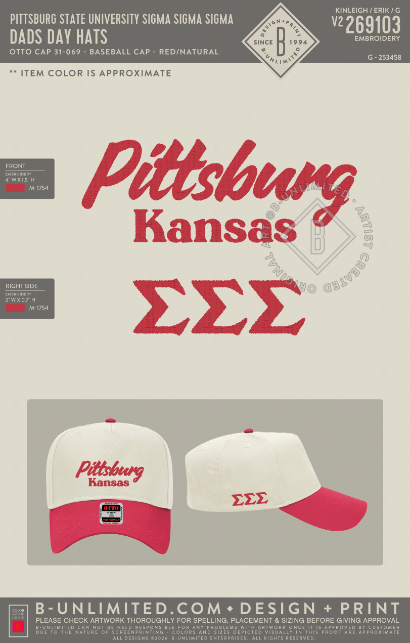 Pittsburg State University Sigma Sigma Sigma - Dads day hats - Otto Cap - 31-069 - Baseball Cap - Red/Natural