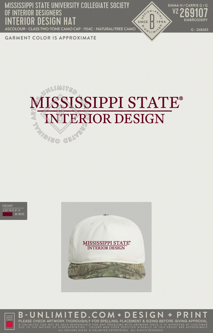 Mississippi State University Collegiate Society of Interior Designers - Interior Design Hat - AS Colour - 1154C - 5 Panel Classic Two Tone Camo Hat - natural/tree camo
