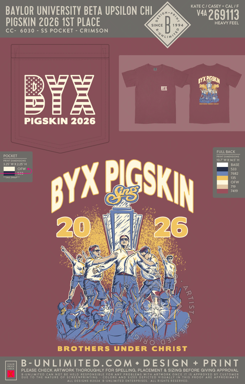 Baylor University Beta Upsilon Chi - Pigskin 2026 1st Place - CC - 6030 - SS Pocket - Crimson