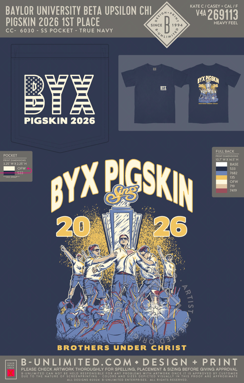 Baylor University Beta Upsilon Chi - Pigskin 2026 1st Place - CC - 6030 - SS Pocket - True Navy