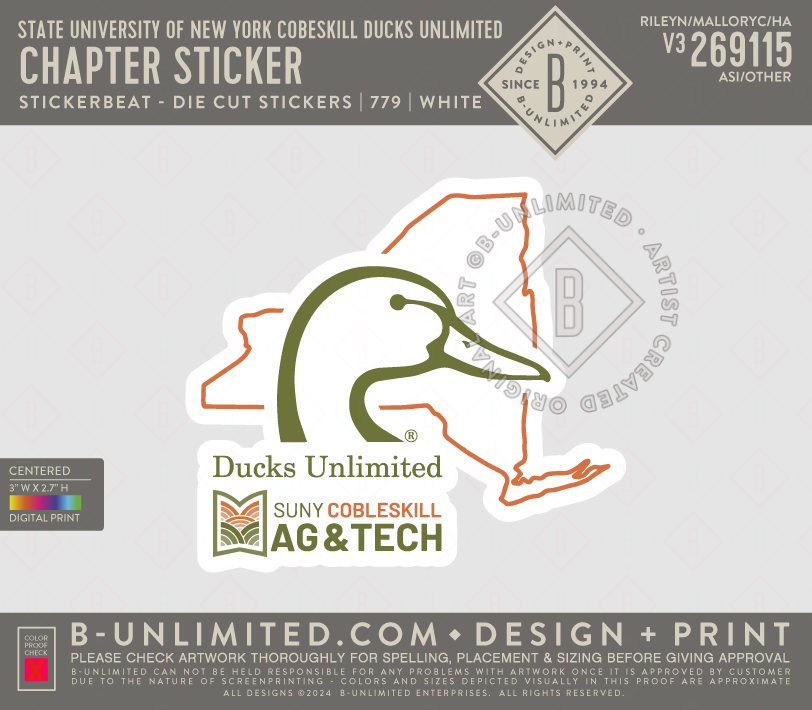 State University of New York Cobeskill Ducks Unlimited - Chapter Sticker - Stickerbeat - Die Cut Stickers - Multicolor