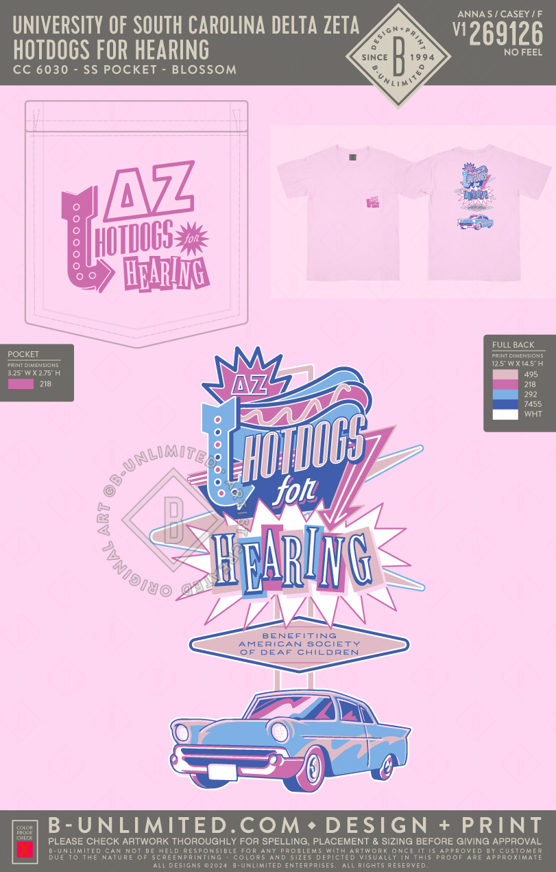 University of South Carolina Delta Zeta - Hotdogs for Hearing - CC - 6030 - SS Pocket - Blossom