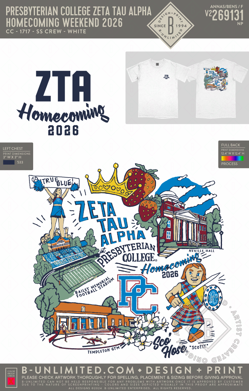Presbyterian College Zeta Tau Alpha - Homecoming Weekend 2026 - CC - 1717 - SS Crew - White