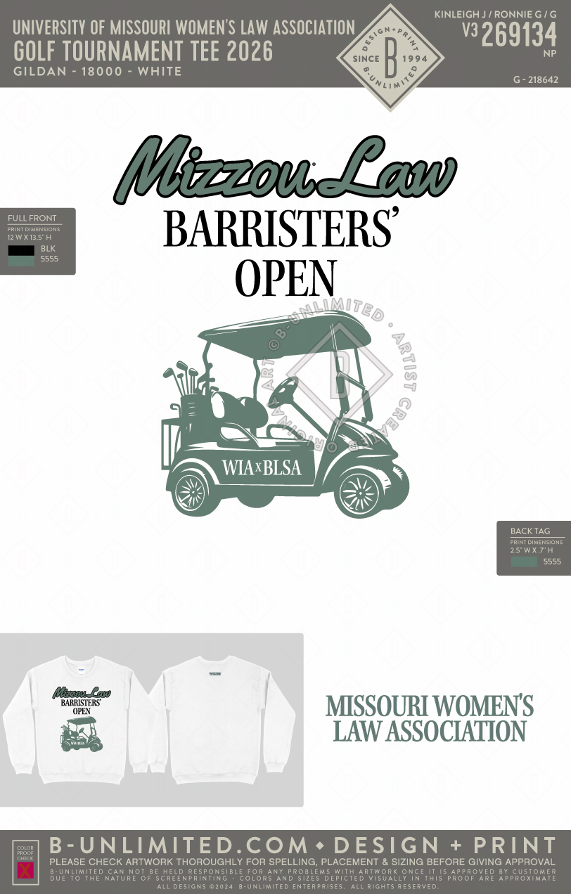 University of Missouri Women's Law Association - Golf Tournament Tee 2026 - Gildan - 18000 - Crewneck Sweatshirt - White