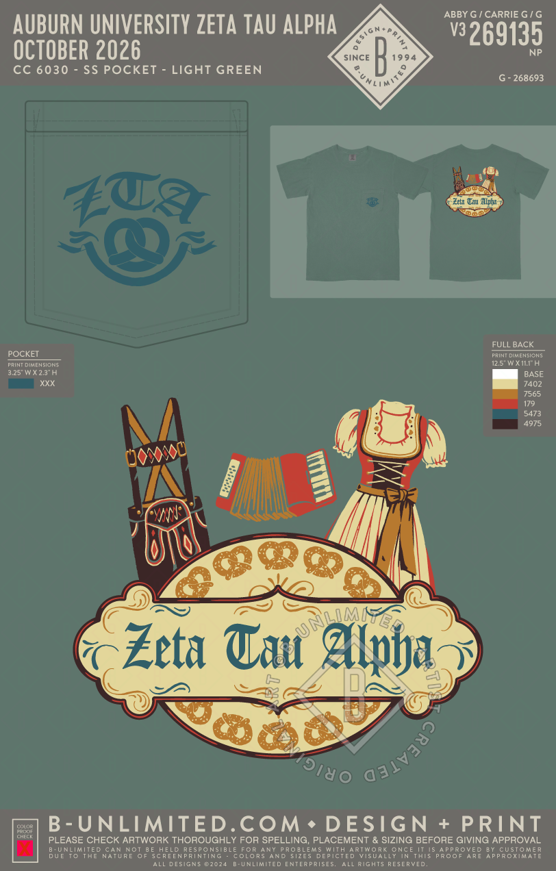Auburn University Zeta Tau Alpha - October 2026 - CC - 6030 - SS Pocket - Light Green