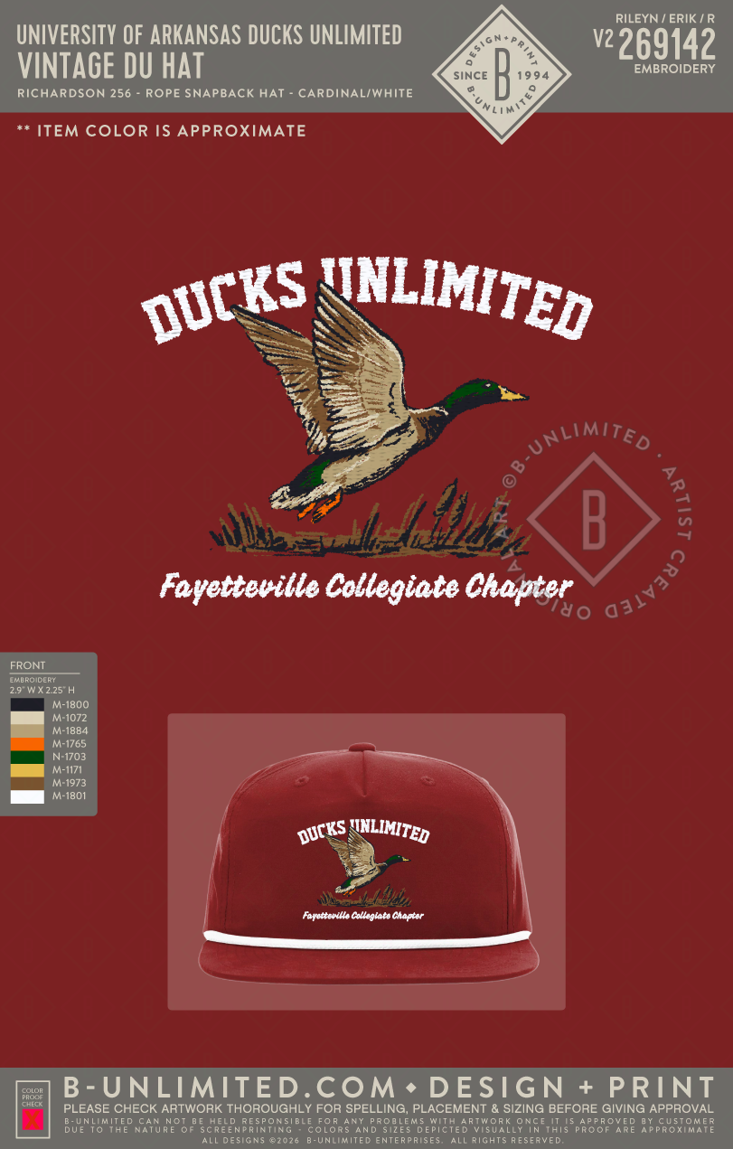 University of Arkansas Ducks Unlimited - Vintage DU Hat - Richardson - 256 - Rope Snapback Hat - Cardinal/White