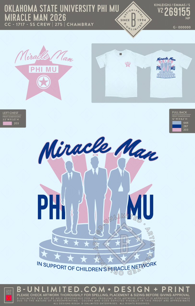 Oklahoma State University Phi Mu - Miracle Man 2026 - CC - 1717 - SS Crew - Chambray