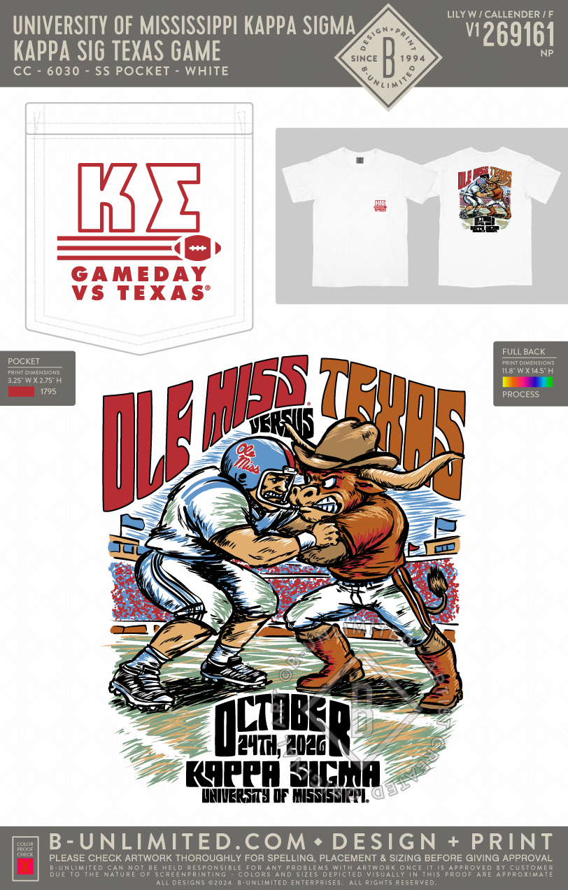 University of Mississippi Kappa Sigma - Kappa Sig Texas Game - CC - 6030 - SS Pocket - White
