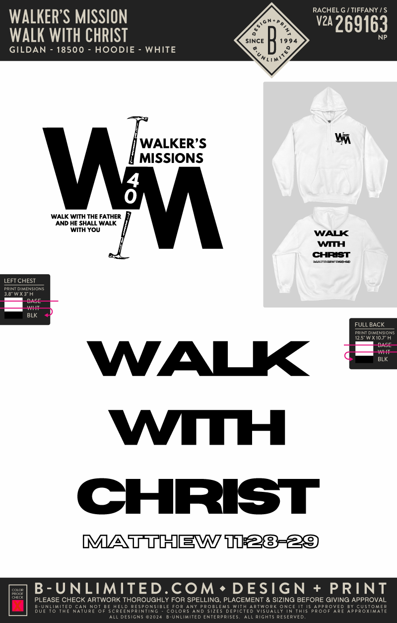 Walker’s Mission - Walk with Christ - Gildan - 18500 - Hoodie - White