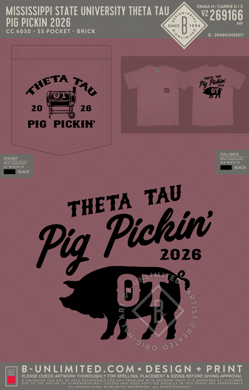 Mississippi State University Theta Tau - Pig Pickin 2026 - CC - 6030 - SS Pocket - Brick
