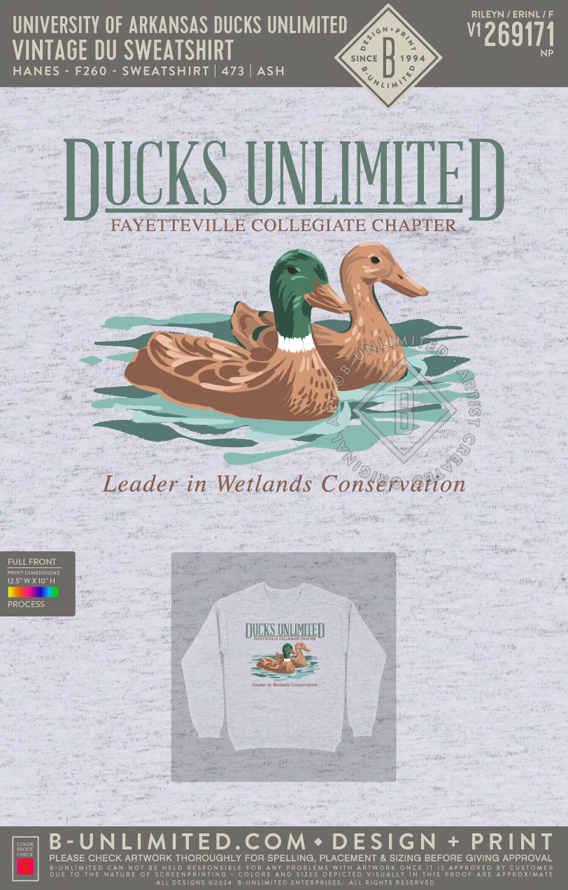University of Arkansas Ducks Unlimited - Vintage DU Sweatshirt - Hanes - F260 - Sweatshirt - Ash
