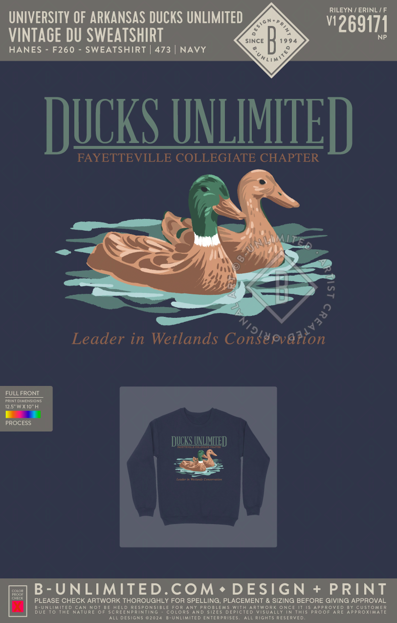 University of Arkansas Ducks Unlimited - Vintage DU Sweatshirt - Hanes - F260 - Sweatshirt - Navy