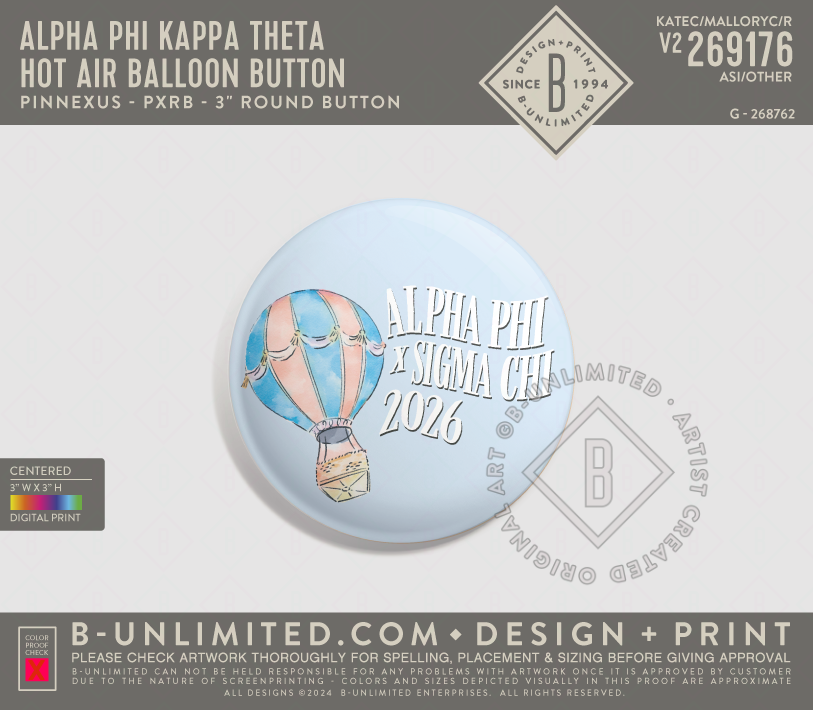 Alpha Phi Kappa Theta - Hot Air Balloon Button - PinNexus - PXRB - 3" Round Button - Multi