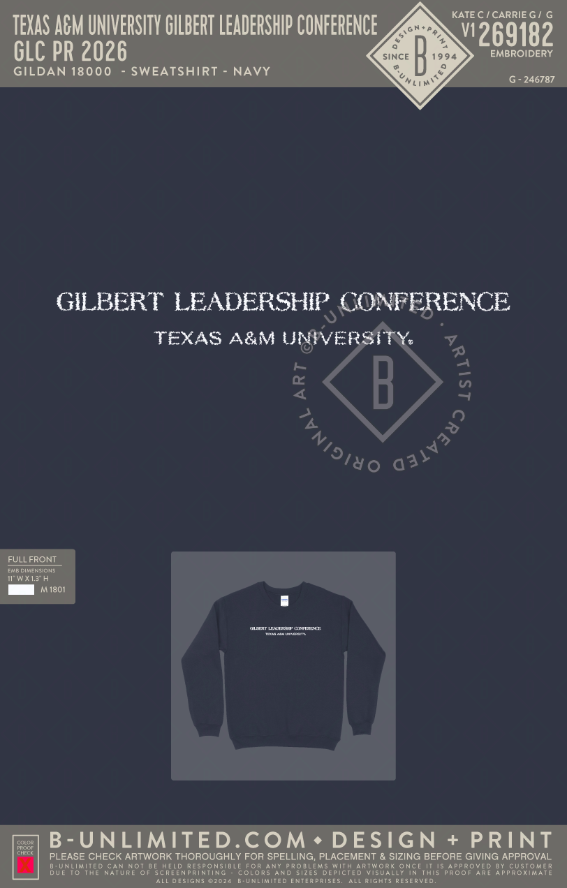 Texas A&M University Gilbert Leadership Conference - GLC PR 2026 - Gildan - 18000 - Crewneck Sweatshirt - Navy
