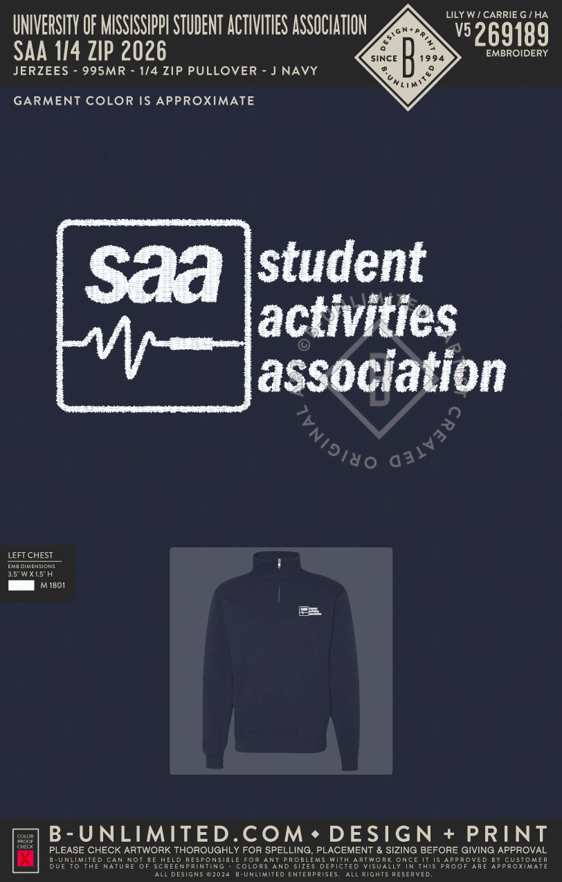 University of Mississippi Student Activities Association - SAA 1/4 Zip 2026 - Jerzees - 995MR - 1/4 Zip Pullover - J. Navy
