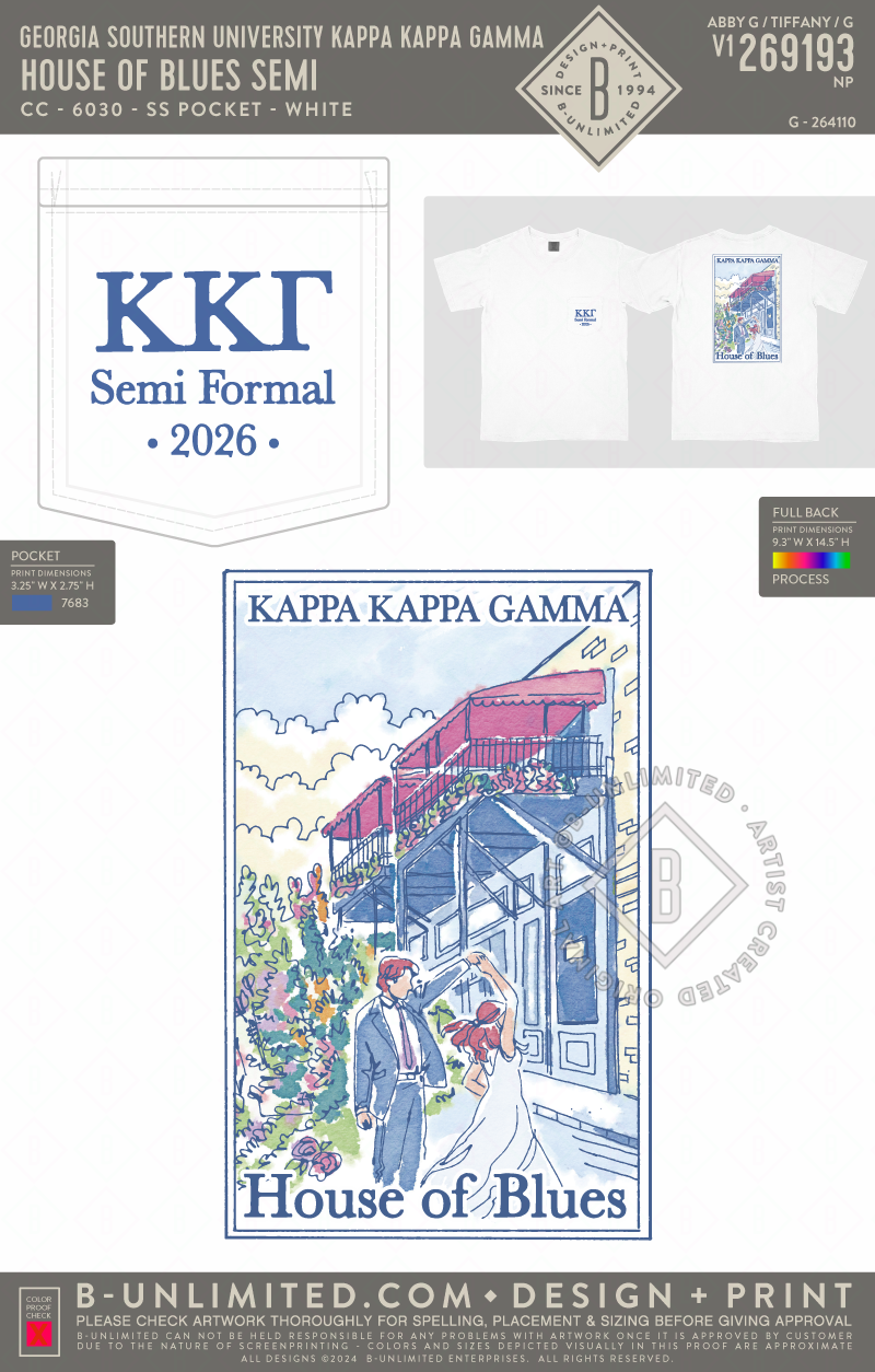 Georgia Southern University Kappa Kappa Gamma - House of Blues Semi - CC - 6030 - SS Pocket - White