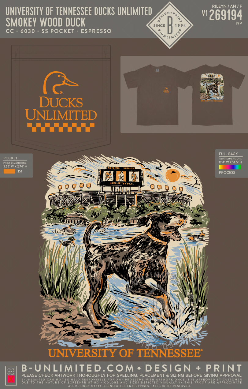 University of Tennessee Ducks Unlimited - Smokey Wood Duck - CC - 6030 - SS Pocket - Espresso