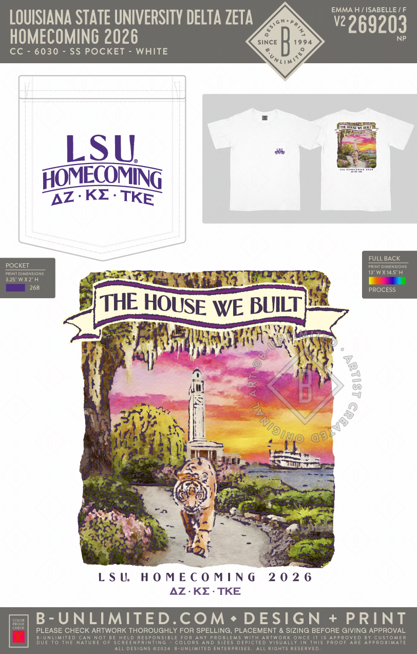 Louisiana State University Delta Zeta - Homecoming 2026 - CC - 6030 - SS Pocket - White