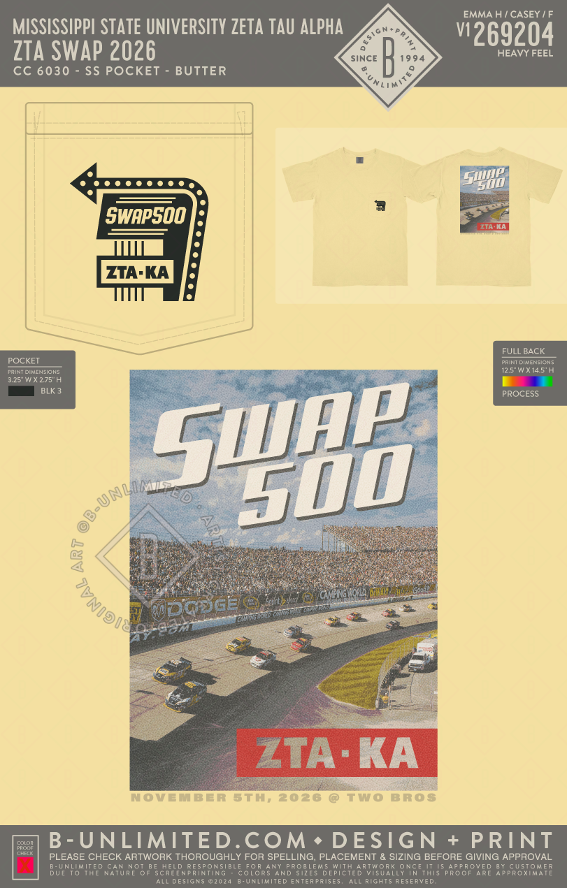 Mississippi State University Zeta Tau Alpha - ZTA SWAP 2026 - CC - 6030 - SS Pocket - Butter