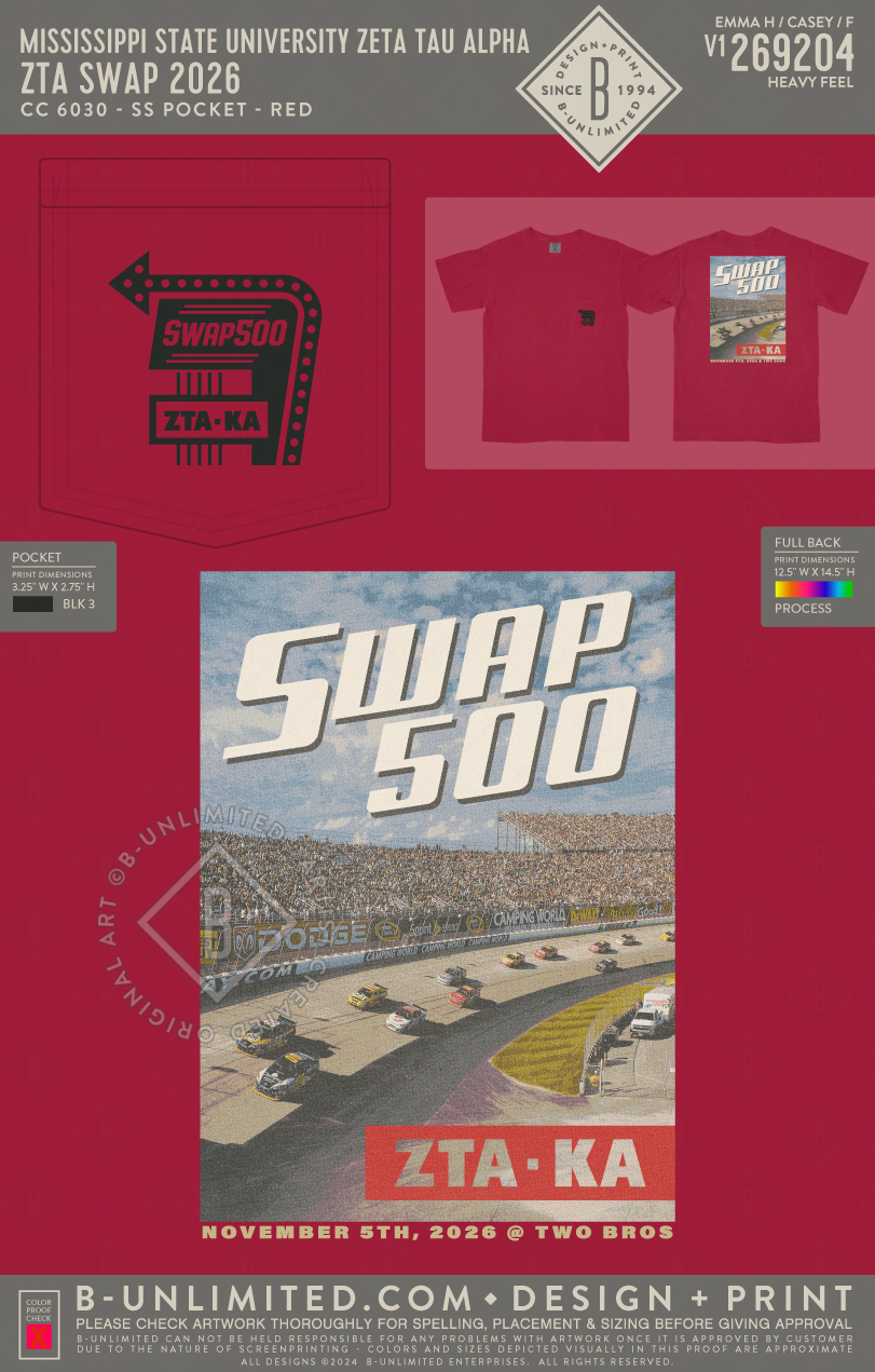 Mississippi State University Zeta Tau Alpha - ZTA SWAP 2026 - CC - 6030 - SS Pocket - Red