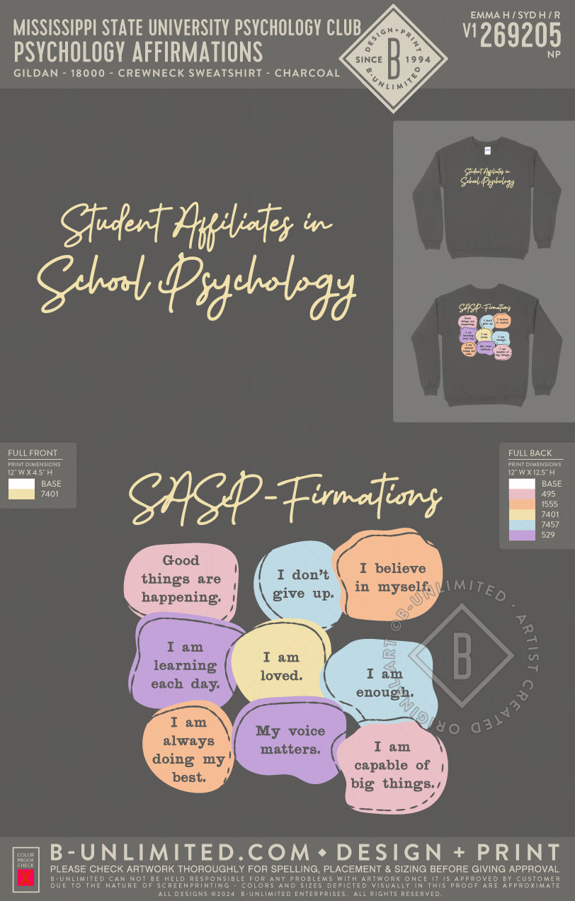 Mississippi State University Psychology Club - Psychology Affirmations - Gildan - 18000 - Crewneck Sweatshirt - Charcoal