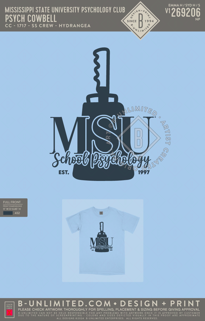 Mississippi State University Psychology Club - Psych Cowbell - CC - 1717 - SS Crew - Hydrangea