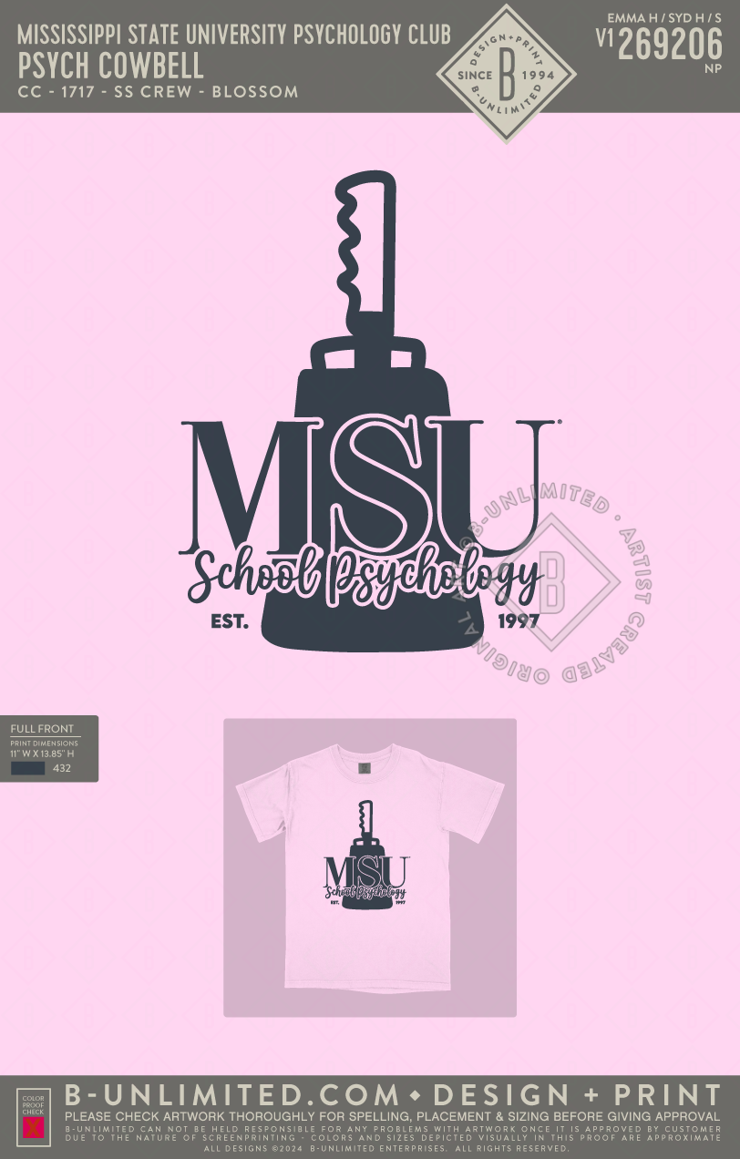 Mississippi State University Psychology Club - Psych Cowbell - CC - 1717 - SS Crew - Blossom