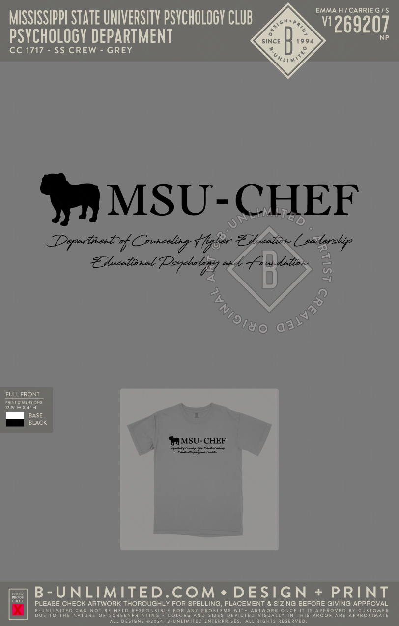 Mississippi State University Psychology Club - Psychology Department - CC - 1717 - SS Crew - Grey