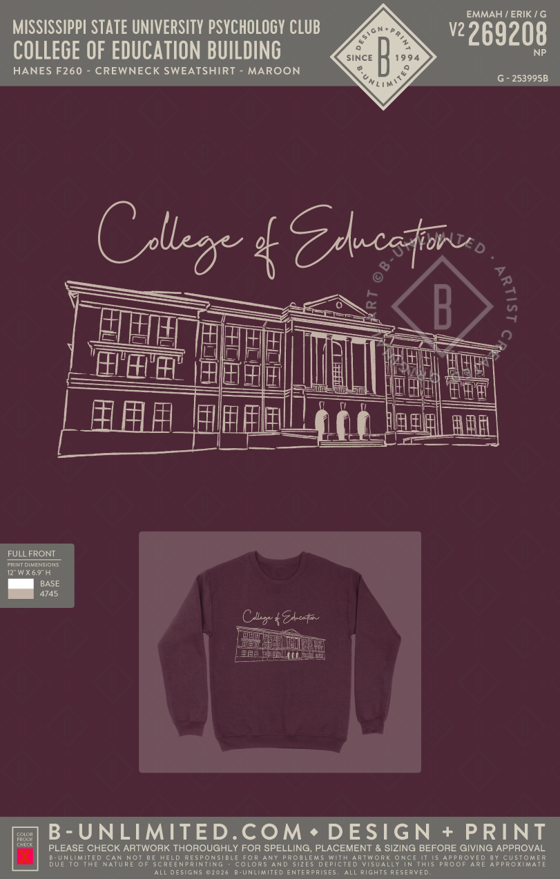 Mississippi State University Psychology Club - College of Education Building - Hanes - F260 - Sweatshirt - Maroon