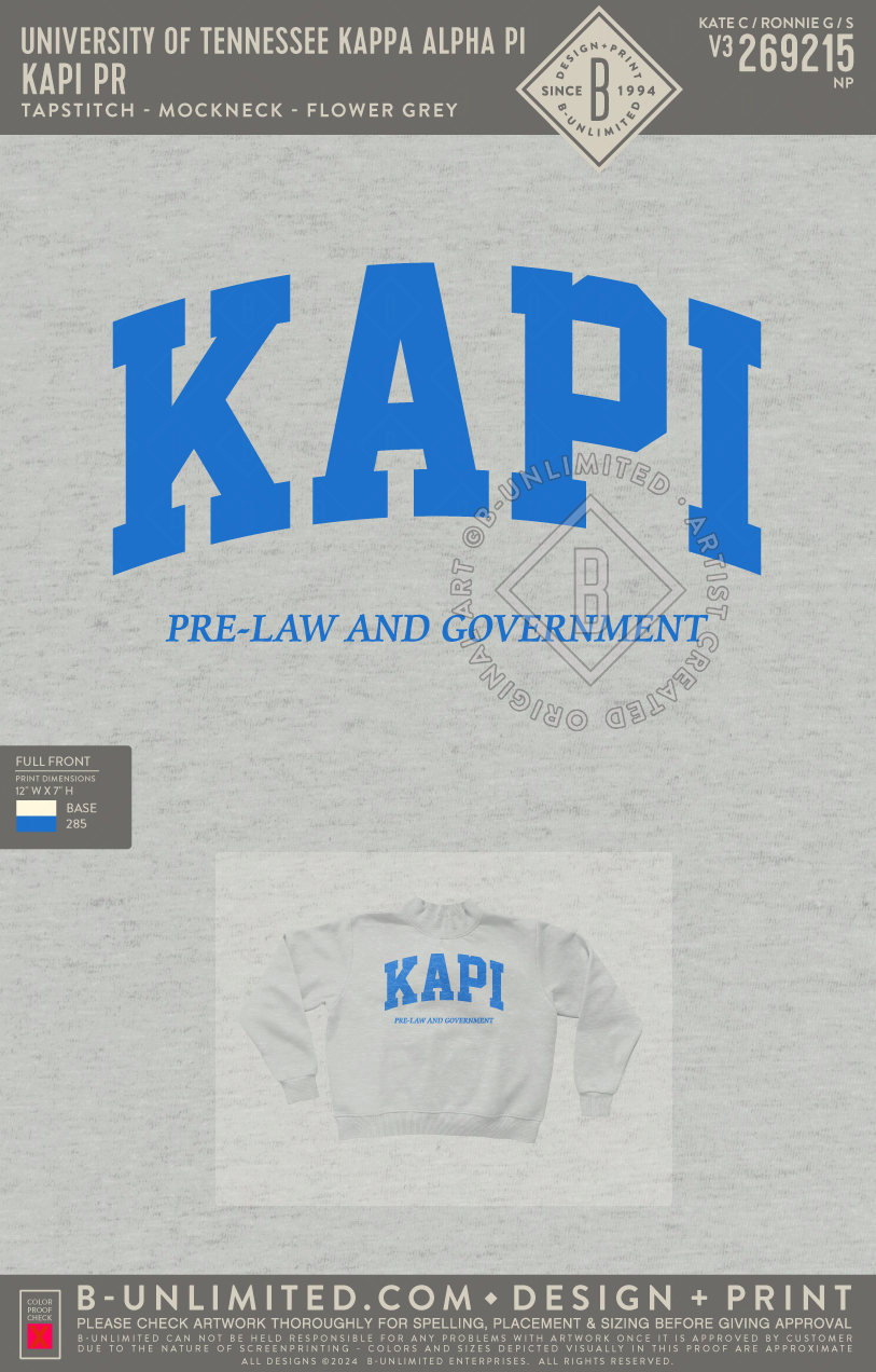 University of Tennessee Kappa Alpha Pi - KAPI PR - Tap Stitch - WW0004-P001-V2 - Mockneck Crewneck Sweatshirt - Flower Grey