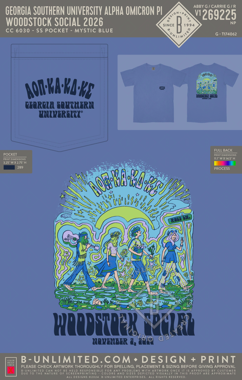 Georgia Southern University Alpha Omicron Pi - Woodstock Social 2026 - CC - 6030 - SS Pocket - Mystic Blue