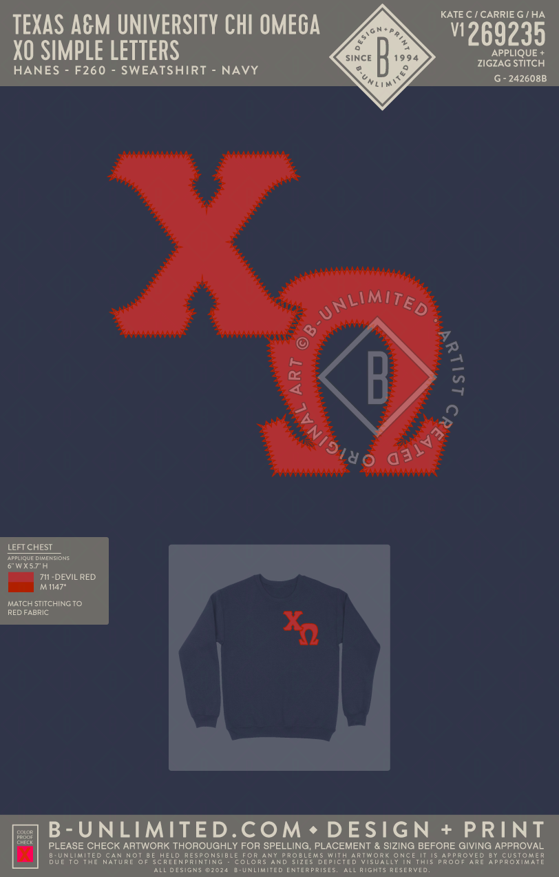 Texas A&M University Chi Omega - XO Simple Letters - Hanes - F260 - Sweatshirt - Navy
