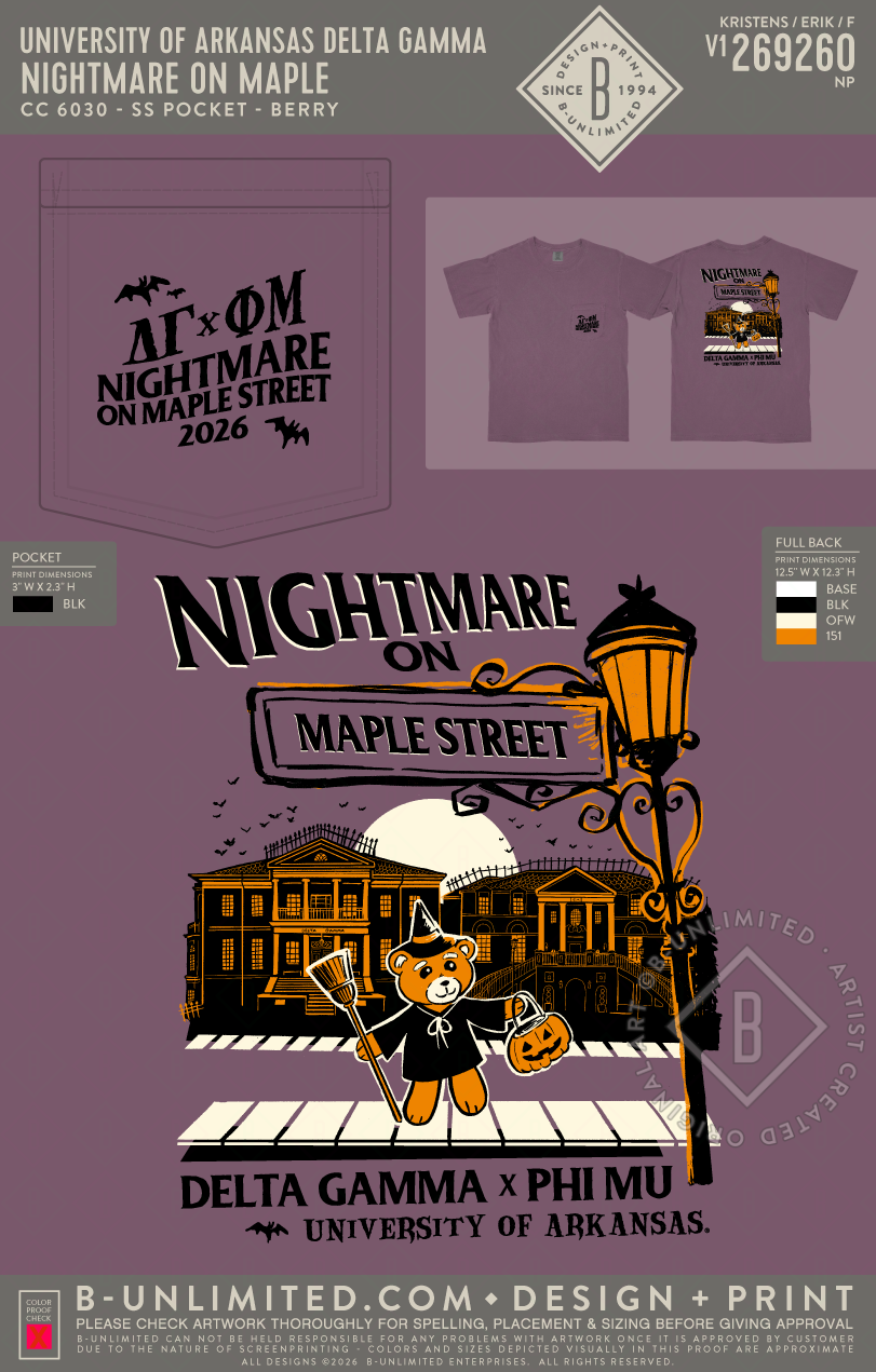 University of Arkansas Delta Gamma - Nightmare on Maple - CC - 6030 - SS Pocket - Berry
