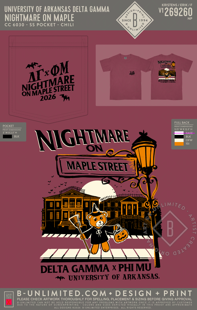 University of Arkansas Delta Gamma - Nightmare on Maple - CC - 6030 - SS Pocket - Chili