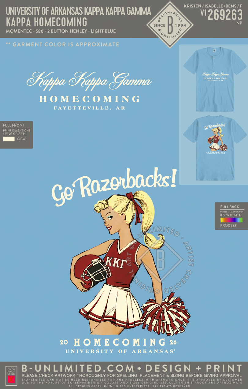 University of Arkansas Kappa Kappa Gamma - Kappa Homecoming - Augusta - 580 - SS Henley - Light Blue