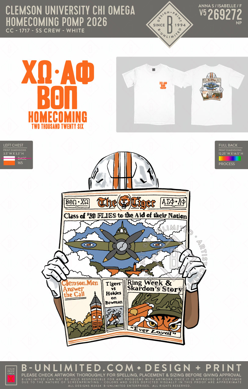 Clemson University Chi Omega - Homecoming Pomp 2026 - CC - 1717 - SS Crew - White