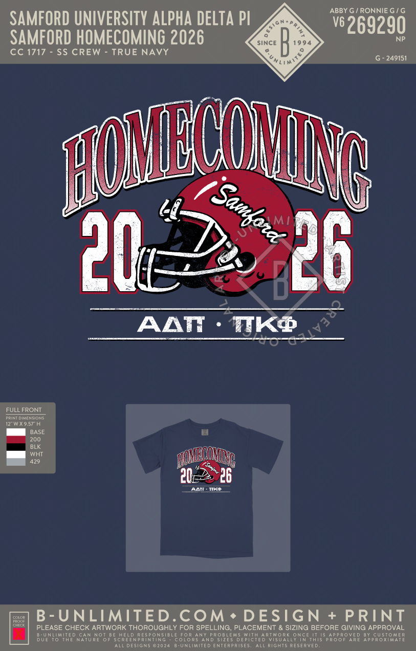 Samford University Alpha Delta Pi - Samford Homecoming 2026 - CC - 1717 - SS Crew - True Navy