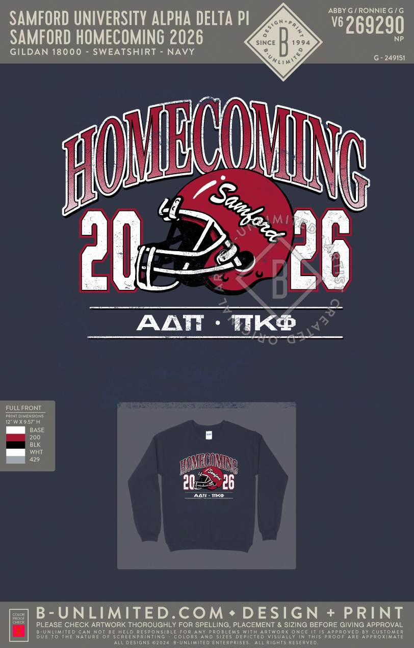Samford University Alpha Delta Pi - Samford Homecoming 2026 - Gildan - 18000 - Crewneck Sweatshirt - Navy