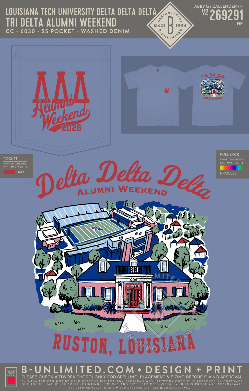 Louisiana Tech University Delta Delta Delta - Tri Delta Alumni Weekend - CC - 6030 - SS Pocket - Washed Denim