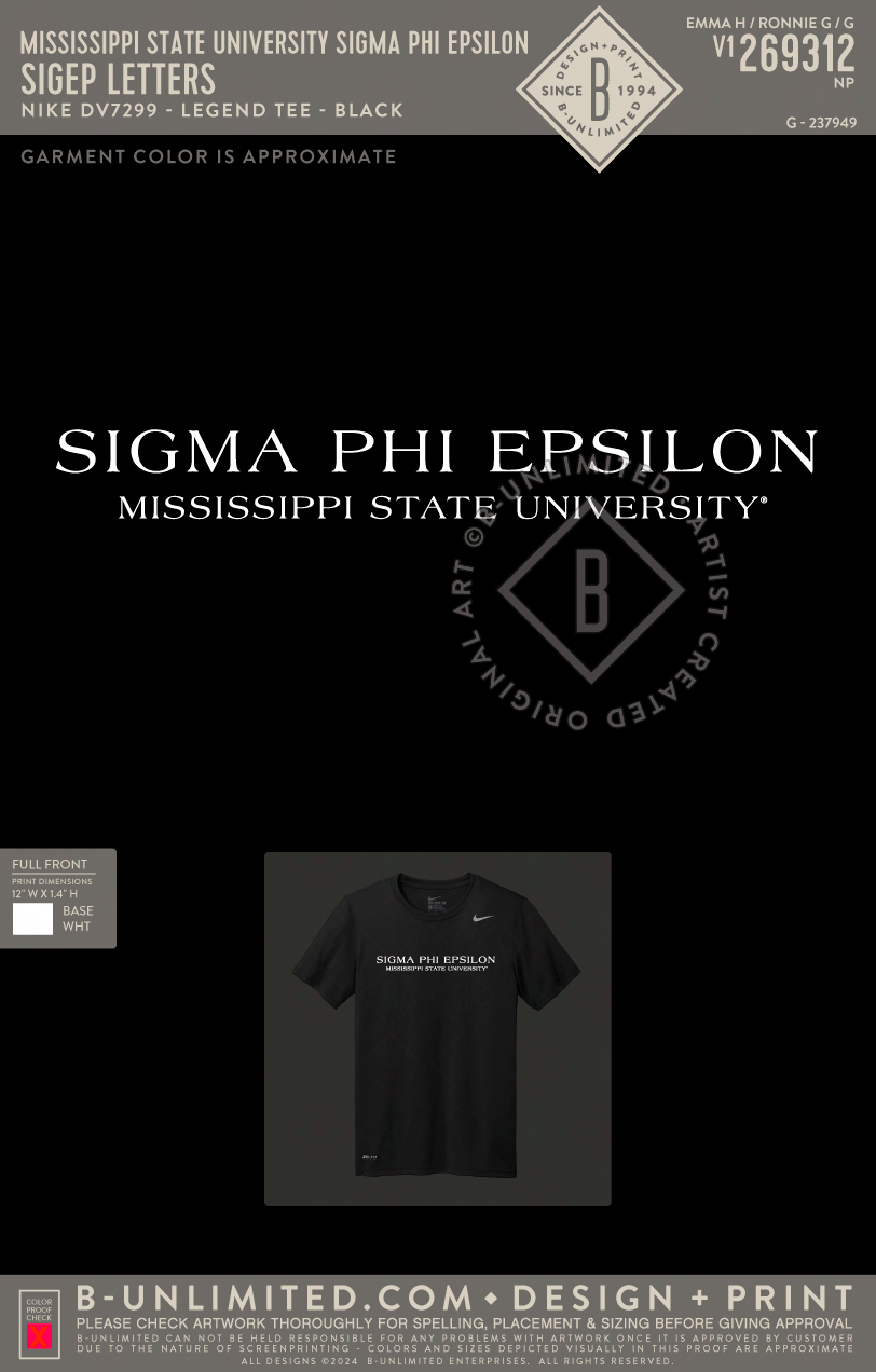 Mississippi State University Sigma Phi Epsilon - SigEp letters - Nike - DV7299 - Recycled Legend Tee - Black