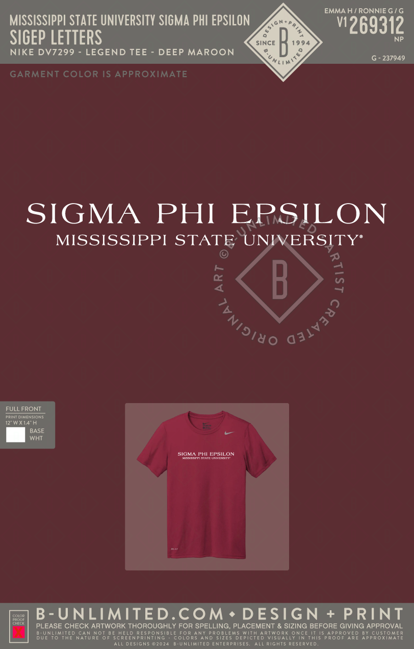 Mississippi State University Sigma Phi Epsilon - SigEp letters - Nike - DV7299 - Recycled Legend Tee - Maroon