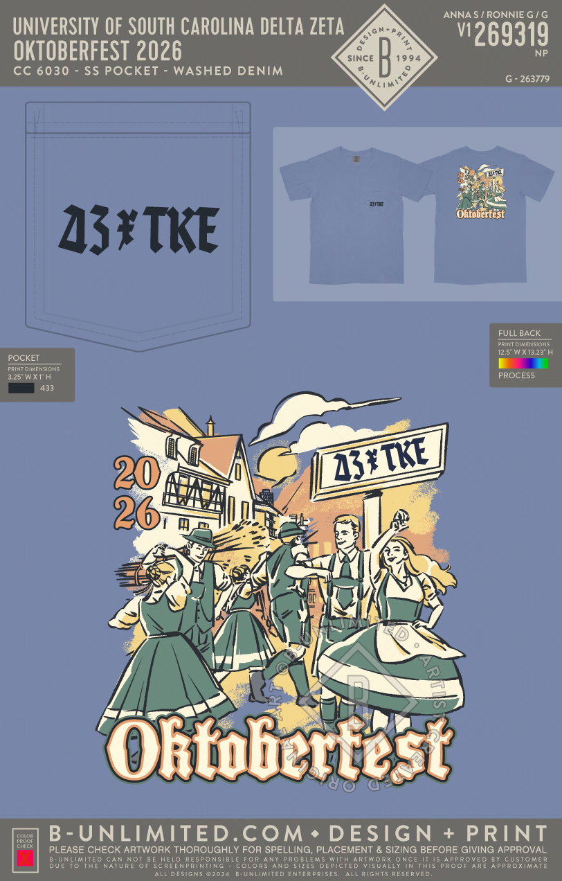 University of South Carolina Delta Zeta - Oktoberfest 2026 - CC - 6030 - SS Pocket - Washed Denim