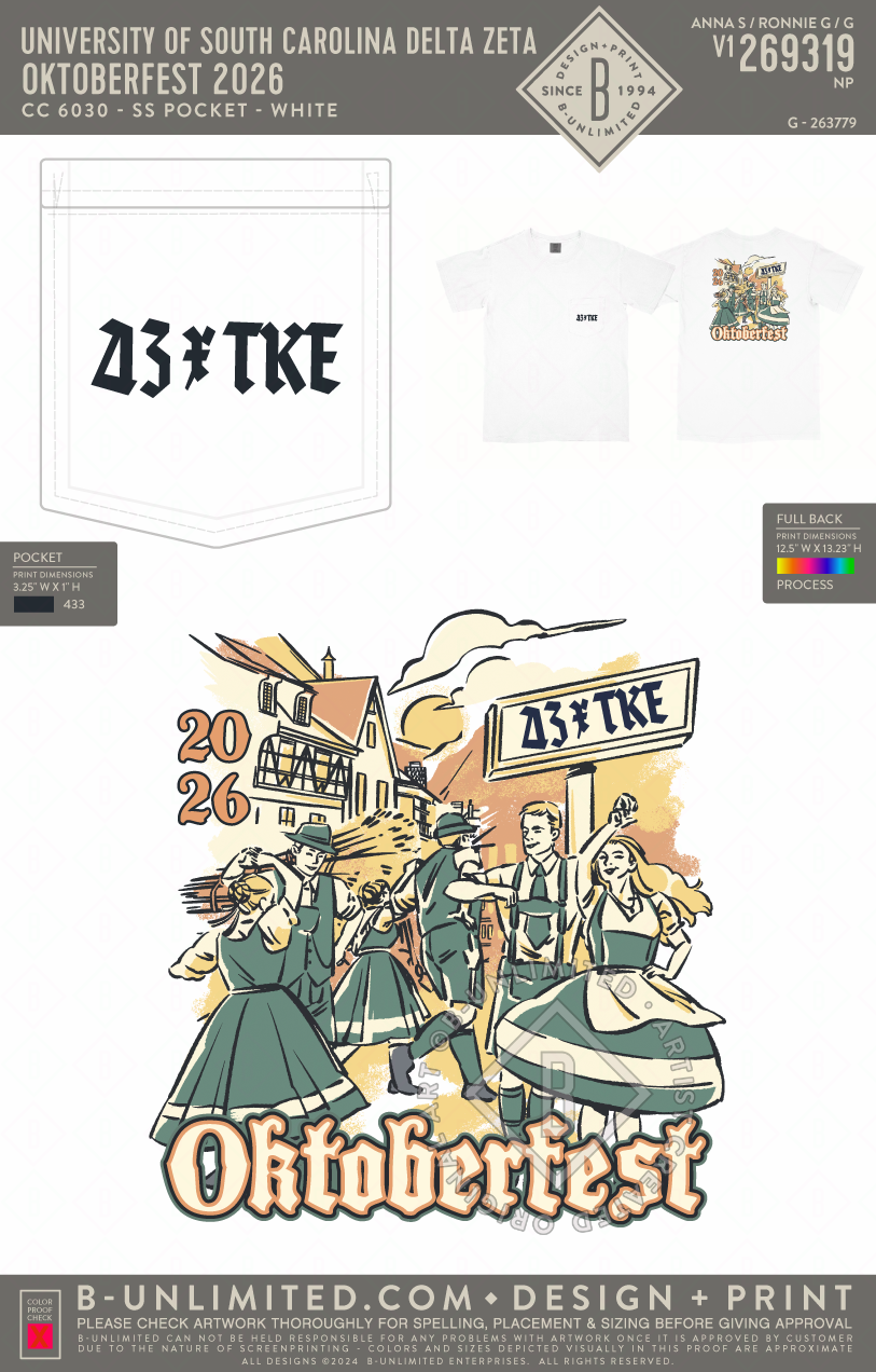 University of South Carolina Delta Zeta - Oktoberfest 2026 - CC - 6030 - SS Pocket - White