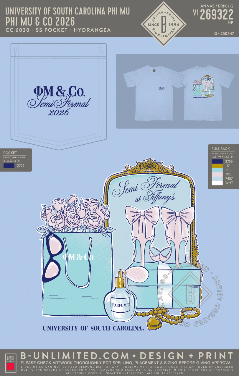 University of South Carolina Phi Mu - Phi Mu & Co 2026 - CC - 6030 - SS Pocket - Hydrangea
