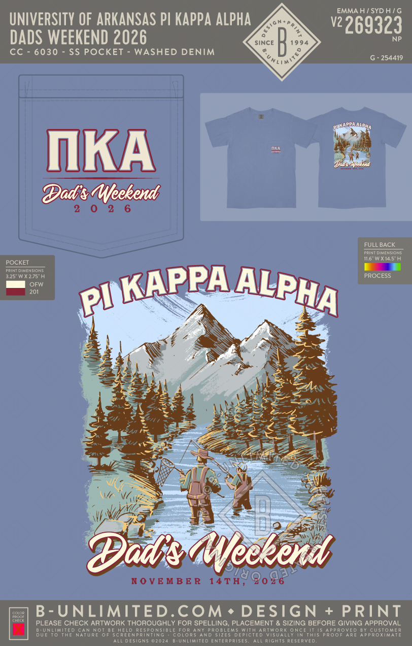 University of Arkansas Pi Kappa Alpha - Dads Weekend 2026 - CC - 6030 - SS Pocket - Washed Denim