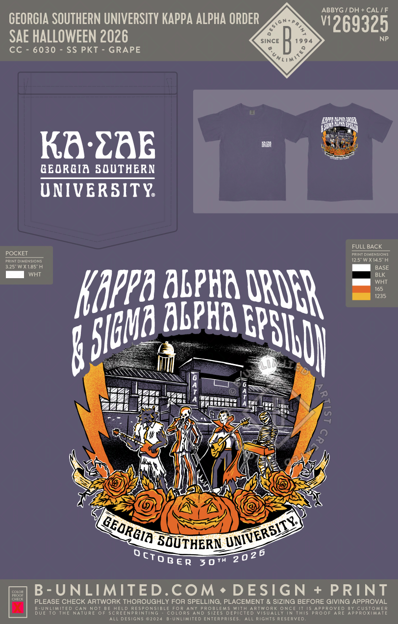 Georgia Southern University Kappa Alpha Order - KA x SAE Halloween 2026 - CC - 6030 - SS Pocket - Grape
