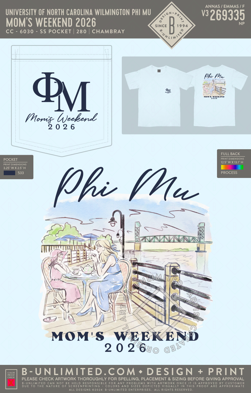 University of North Carolina Wilmington Phi Mu - Mom's Weekend 2026 - CC - 6030 - SS Pocket - Chambray